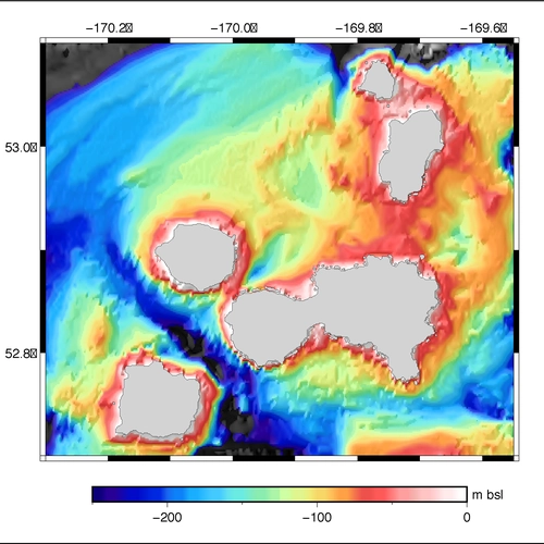 Graphic imaging of the Island of Four Mountains rendering in infared