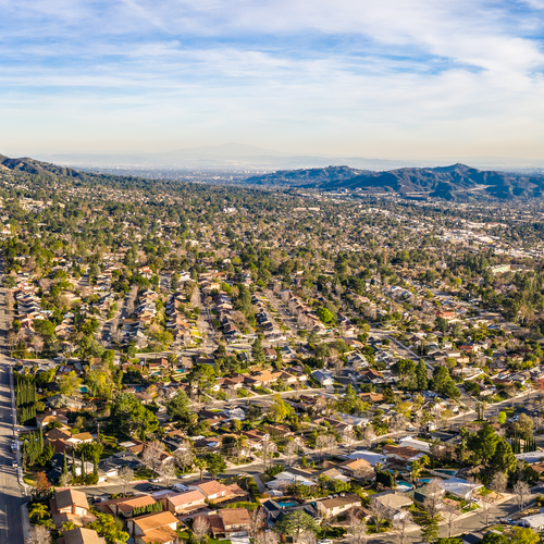Pasadena as viewed from the mountains. Image purchased from Shutterstock.
